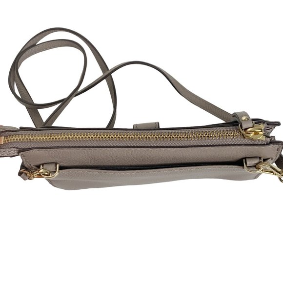 Kate Spade Beige Tan Crossbody Bag Purse Leather Zip Slots Gold Detachable Strap - Picture 9 of 12